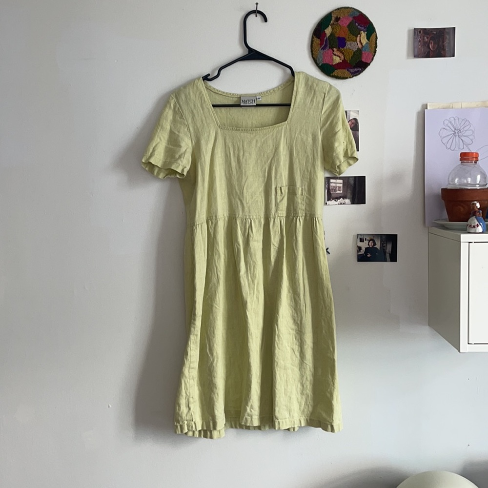 100% linen, celery green dress, S